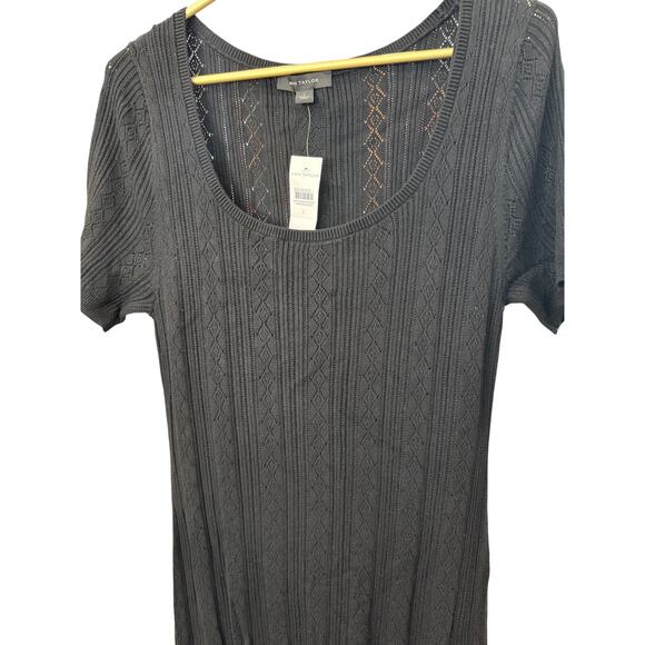 Ann Taylor Black Knit Midi Dress Scoop Neck Short Sleeve Lined Career Size L NWT - Picture 3 of 6